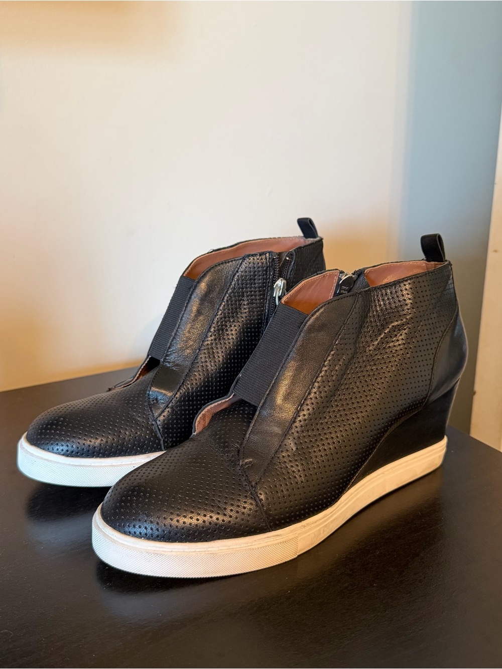 Black Perforated Wedge Sneaker Boots